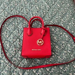 Michael Kors Mercer Extra-Small Pebbled Leather Crossbody Bag Red